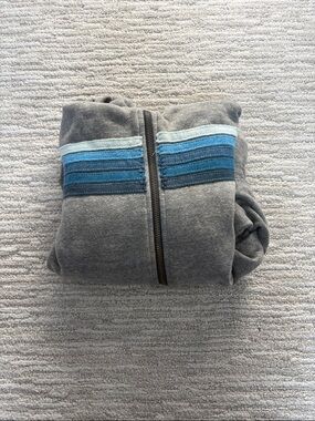 Aviator Nation Gray Zip-Up Hoodie with Blue Stripe Detail